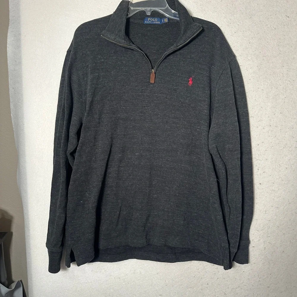 Polo Ralph Lauren Mens Large Charcoal Gray 1/4 Zip Cotton Pullover Sweater Pony